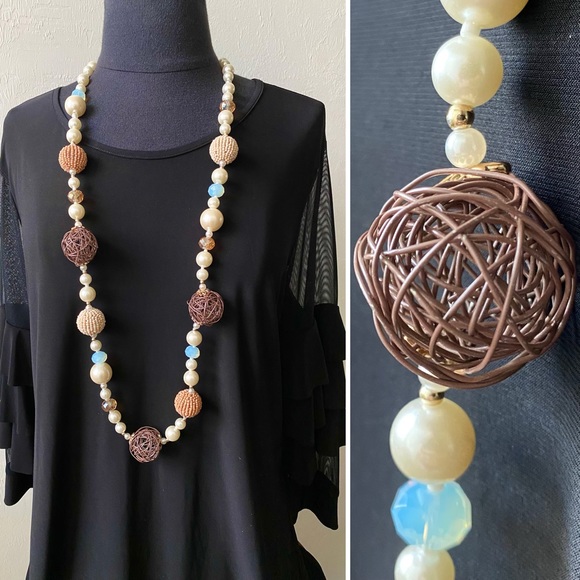 Long Beaded Mixed Media Statement Necklace Gift - Picture 1 of 5